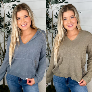 Hem & Thread Devoted to You Knit Long Sleeve Cantaloupe Hooded Sweater Top