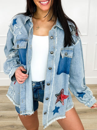 POL Star of the Show Cotton Long Sleeve Denim Shacket