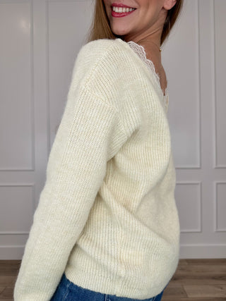 I Think You Should Know Knit Long Sleeve Cream Avery Mae Sweater Top