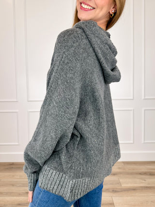 Don't Wait Knit Long Sleeve Grey Avery Mae Hooded Sweater Top