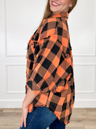 Sew In Love Doing Just Fine Cotton 3/4 Sleeve Orange Button Up Top