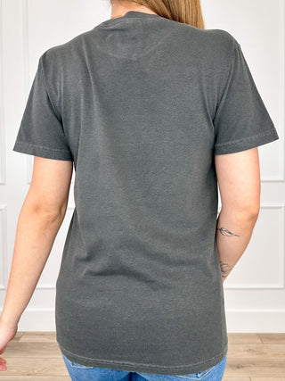 Grey cotton short-sleeve tee, crew neck, back view