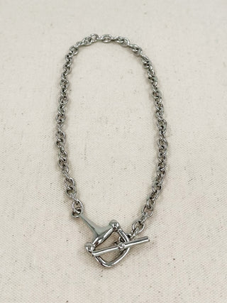 Silver-tone chain necklace with square pendant and cross detail