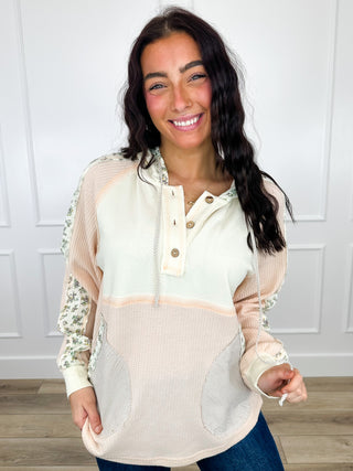 Hem & Thread You Need Me Cotton Long Sleeve Cream Hooded Top