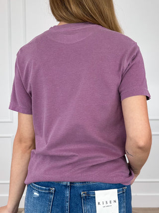 Purple cotton crew-neck short-sleeve tee with plain back