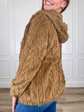 Michelle Mae Not the Point Sherpa Long Sleeve Brown Hooded Jacket