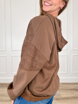 Easel Tell Me Anything Cotton Blend Long Sleeve Brown Hooded Top