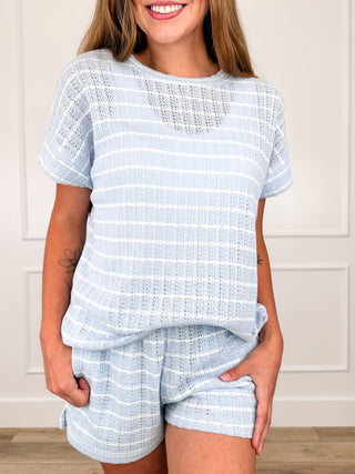 Mono B Totally Hooked High-Rise Knit Blue Set