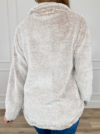 Sherpa pullover top, back view with full-length sleeves
