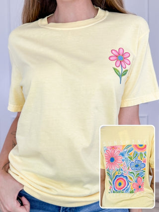 Sunshine State of Mind Cotton Short Sleeve Yellow Avery Mae Graphic Tee Shirt (Comfort Colors)