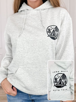 Camp More Worry Less Cotton Blend Long Sleeve Grey Avery Mae Graphic Hoodie Sweatshirt (Gildan)