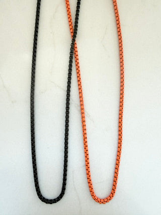 Dual beaded box chain necklace strands in black and orange