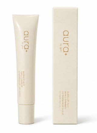 AURA Glazed Lip Jelly Balm beige squeeze tube with matching product box
