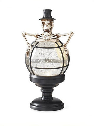 Black LED water lantern with skull skeleton face and glitter glass globe