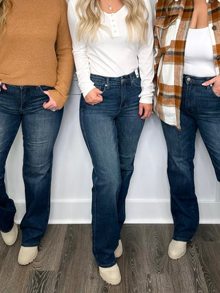 Judy Blue Hazel Tummy Control Mid Rise Straight Leg Dark Wash Jeans - 2 options!
