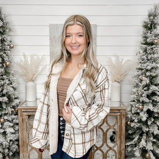 Wishlist Not Plaid About it Knit Long Sleeve Cream Shacket