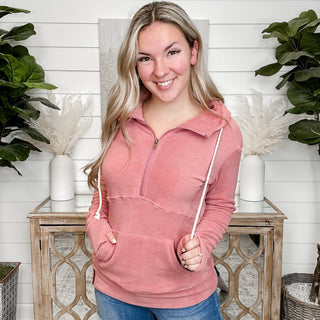 Blissfully Cozy Ampersand Avenue Pink Quarter Zip Hooded Sweatshirt