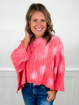 White Birch All the Feels Knit 3/4 Sleeve Pink Mom Cropped Sweater Top