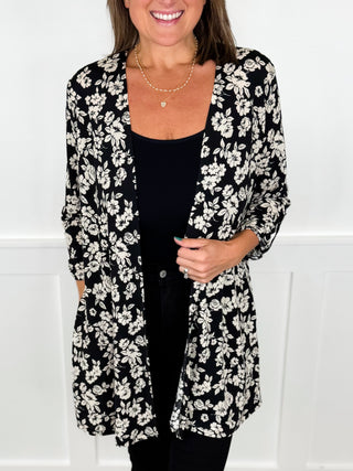 Dear Scarlett Beginning to Bloom Wrinkle-Free 3/4 Sleeve Black Cardigan