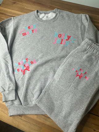 Very Merry High Rise Cotton Blend Grey Avery Mae Graphic Joggers