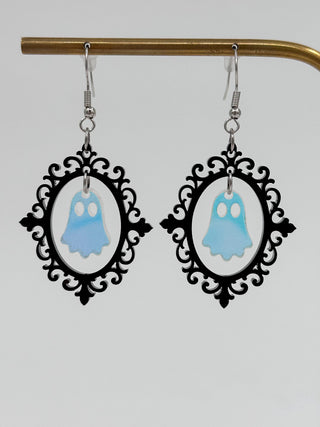 Ghostly Portrait Acrylic Drop Earrings