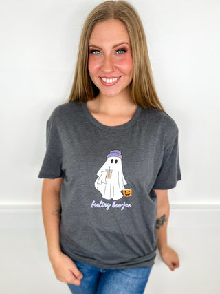 Feeling Boo-Jee Cotton Blend Short Sleeve Grey Avery Mae Graphic Tee Shirt