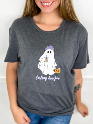 Feeling Boo-Jee Cotton Blend Short Sleeve Grey Avery Mae Graphic Tee Shirt