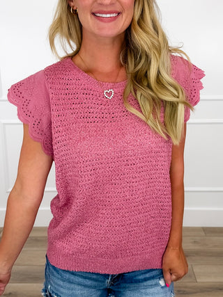 Easel Worth a Try Knit Short Sleeve Pink Top