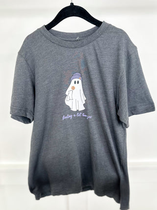 Kids Feeling a Lil' Boo-Jee Cotton Blend Short Sleeve Grey Avery Mae Graphic Tee