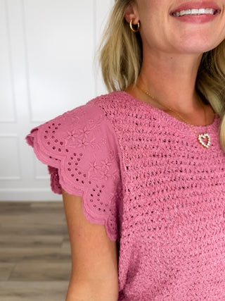 Easel Worth a Try Knit Short Sleeve Pink Top