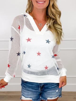 Seeing Stars Sheer Mesh Long Sleeve White Avery Mae Hooded Top
