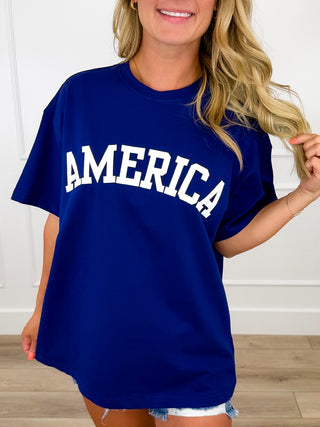 Ampersand Avenue U.S. of Yay Cotton Short Sleeve Blue Graphic Top