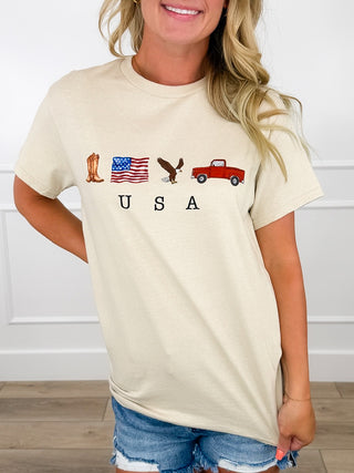 American Icons Cotton Short Sleeve Sand Avery Mae Graphic Tee Shirt (Gildan)