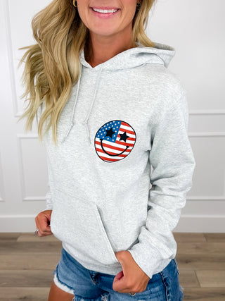 Party Like it's 1776 Cotton Blend Long Sleeve Grey Avery Mae Graphic Hoodie Sweatshirt (Gildan)