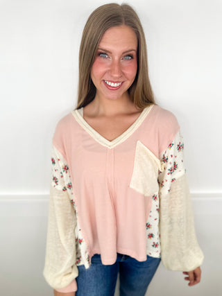 Mended Hearts Lightweight Long Sleeve Pink Avery Mae Mom Cropped Top