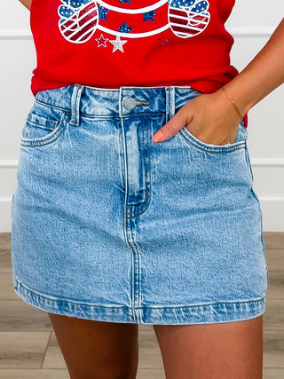 Vervet Flying Monkey Gwen High-Rise Denim Skort - Medium Wash (Non-Distressed)