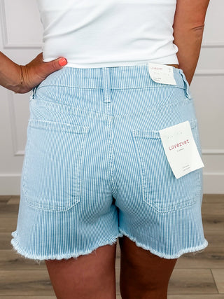 Vervet Flying Monkey Tailyn High-Rise Denim Shorts - Striped (Fray Hem, Non-Distressed)