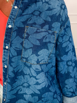Risen Haddie Cotton Long Sleeve Dark Wash Lightweight Denim Jacket