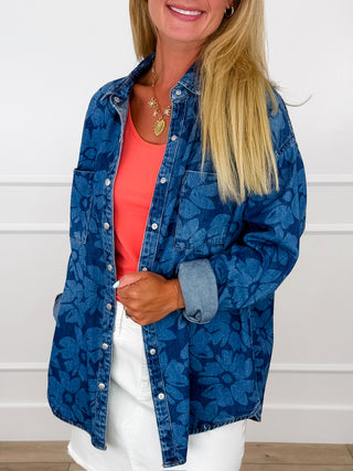 Risen Haddie Cotton Long Sleeve Dark Wash Lightweight Denim Jacket