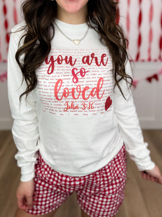 You Are So Loved Cotton Long Sleeve White Avery Mae Graphic Tee Shirt