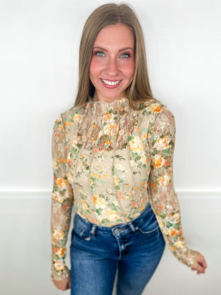 Only Good Things Lace Long Sleeve Tan Avery Mae Top