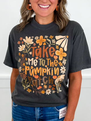 Pumpkin Patch Please Cotton Short Sleeve Charcoal Avery Mae Graphic Tee Shirt