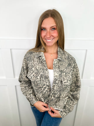 Wild at Last Cotton Blend Long Sleeve Leopard Avery Mae Mom Cropped Jacket