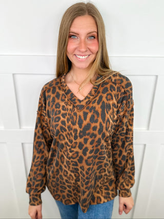 Continuing the Journey Ribbed Long Sleeve Leopard Avery Mae Top