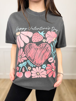 Valentine's Day Greeting Cotton Short Sleeve Grey Avery Mae Graphic Tee Shirt