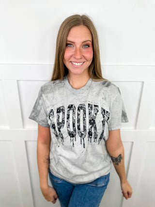 Spooky Halloween Cotton Short Sleeve Grey Avery Mae Graphic Tee Shirt