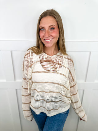 Perfect Change Knit Long Sleeve Cream Avery Mae Hooded Top