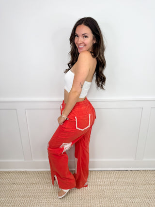 POL Pretty Patches High Rise Cotton Wide Leg Bottom - 2 colors!