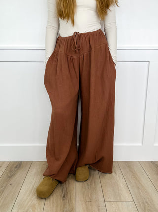 Enjoy the Day High Rise Cotton Wide Leg Brown Avery Mae Bottoms