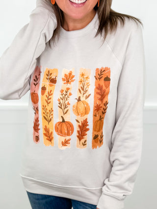 Feeling Like Fall Cotton Blend Long Sleeve Bone Avery Mae Graphic Crewneck Sweatshirt